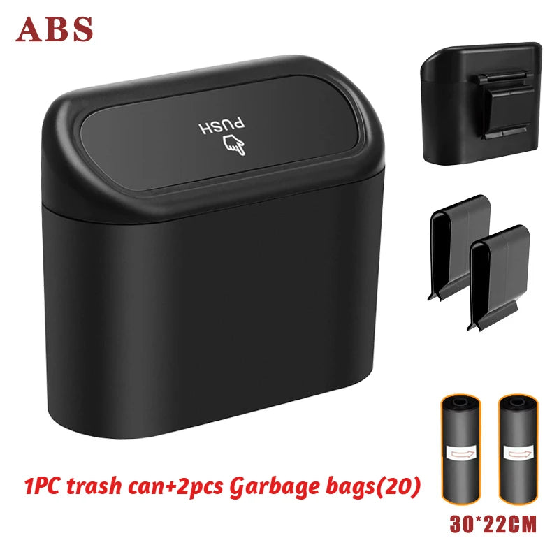 Hanging Car Trash Can Car Flip Top Trash Can Interior Trash Storage ABS Trash Can with close-up view