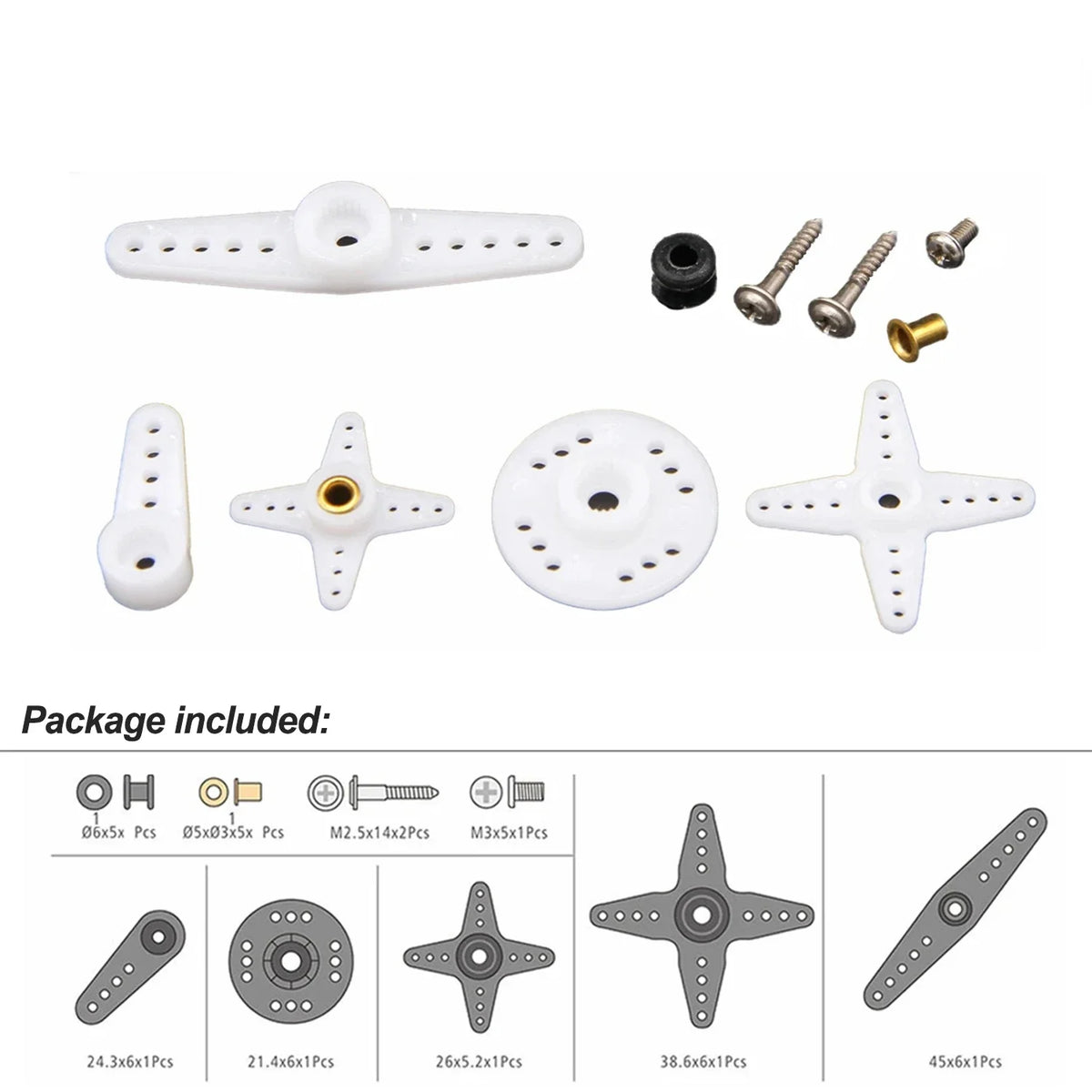 DSpower 25T 28T RC Servo Arm Double Head Round Type Steering Gear Accessories Set for RC Car Drone Plane Parts Emax JX Feetech