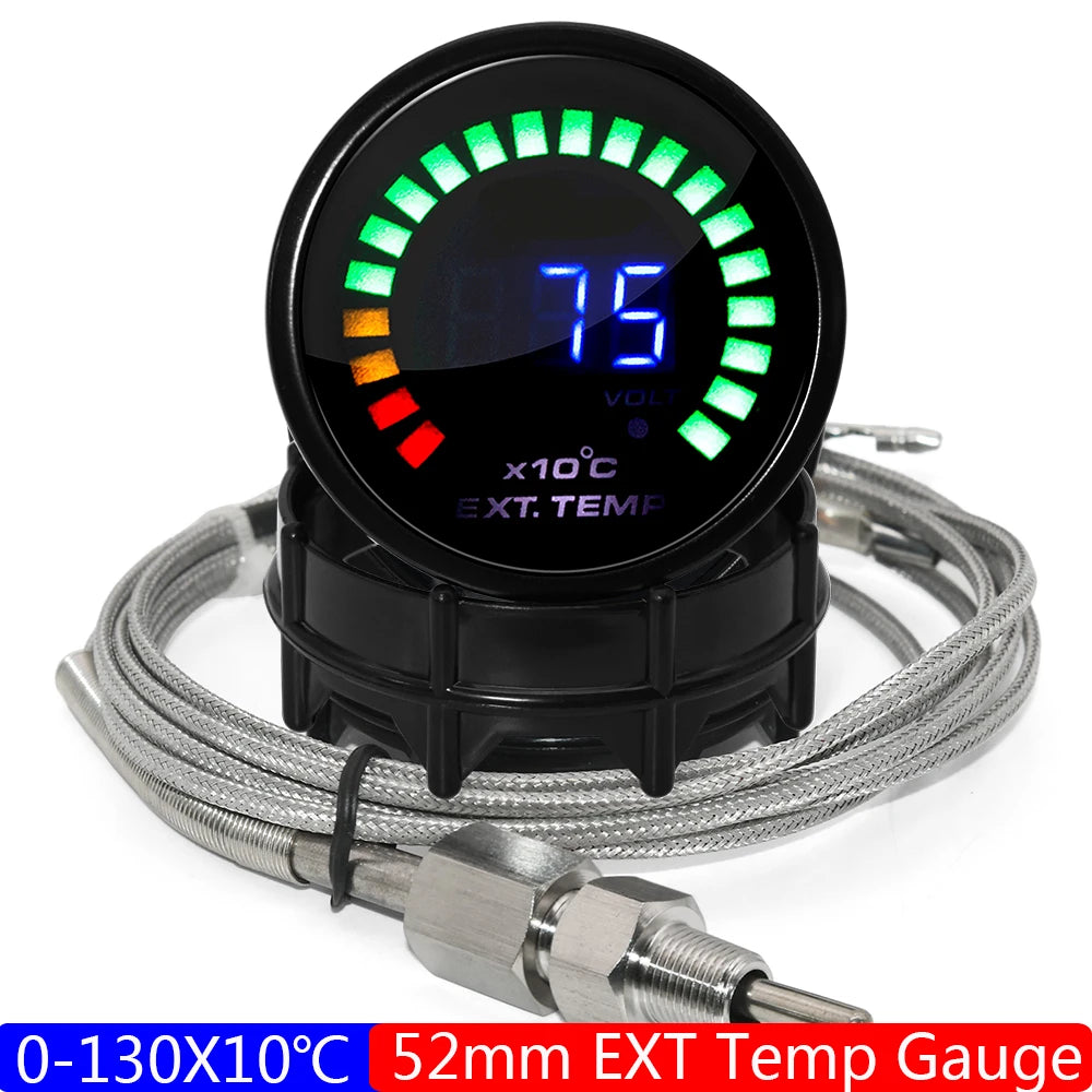 2" 52MM Digital LED Gauge Set | PSI Boost Vacuum Water Temp Oil Temp Oil Press Volt additional angle