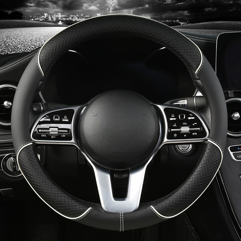 All Seasons Leather Diamond Steering Wheel Cover Universal Fit for 14 .5-15 Inch Durab close-up view