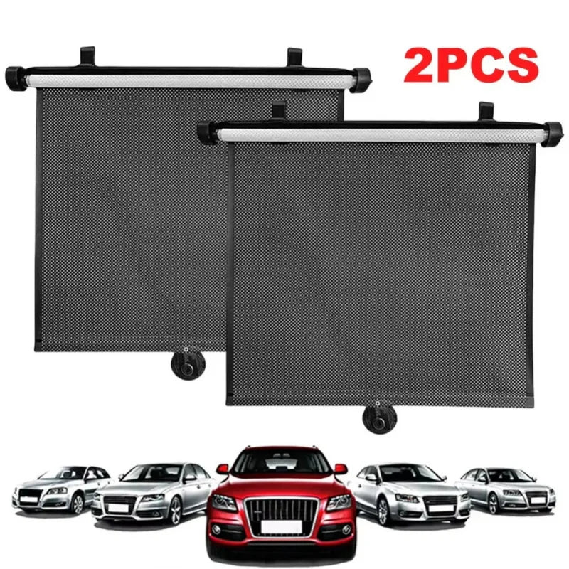 Black Mesh Stripe Design Retractable Car Sunshade | Easy to Use Vehicle Sunshade wi additional angle