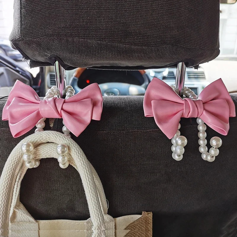 Bowknot Pearl Car Seat Back Organizer Clip Hanger