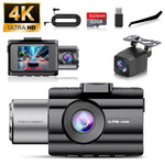 Dash Cam for Cars 3 Channel Car DVR 4K Camera Video Recorder Front and Rear Inside View Camera for Vehicle Three Way Dashcam