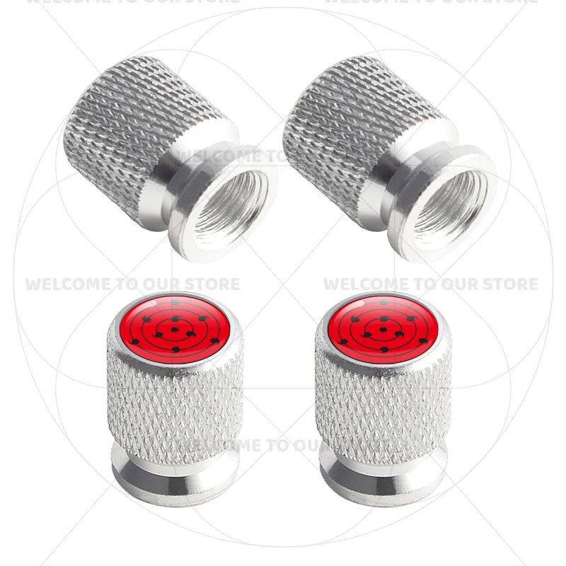 Itachi Rinnegan Sharingan Tire Valve Caps | 4pc Aluminum Anime Car Accessories alternate view