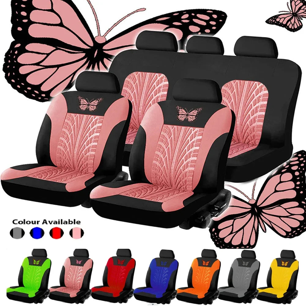 Car Seat Cover Full Set Universal Polyester Butterfly Pattern Embroidery