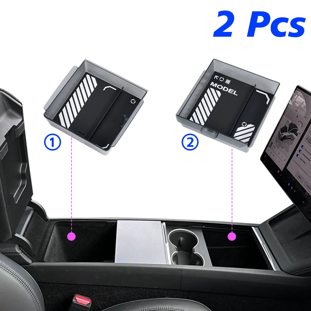 TESY for Tesla Model YL Y Juniper Launch Model 3 Highland Console Armrest Storage Box Organizer Flocking ABS with Silicone Pad
