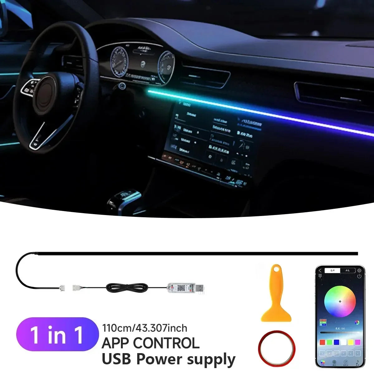 Volkswagen Golf RGB Interior Ambient Light Kit – Bluetooth App Control, Music Sync, 6-in detail view