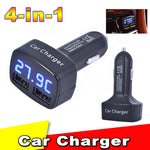 3.1A Dual USB LCD Display 4 in 1 Car Charger | Quick Charge with Temperature, Voltage, and Current M
