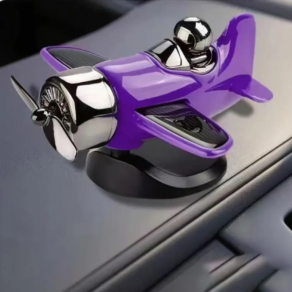 Cool Solar Powered Rotating Airplane Silent 360° Auto Spin Car Dashboard Ornament Multifunctional Car Interior Decoration Gifts