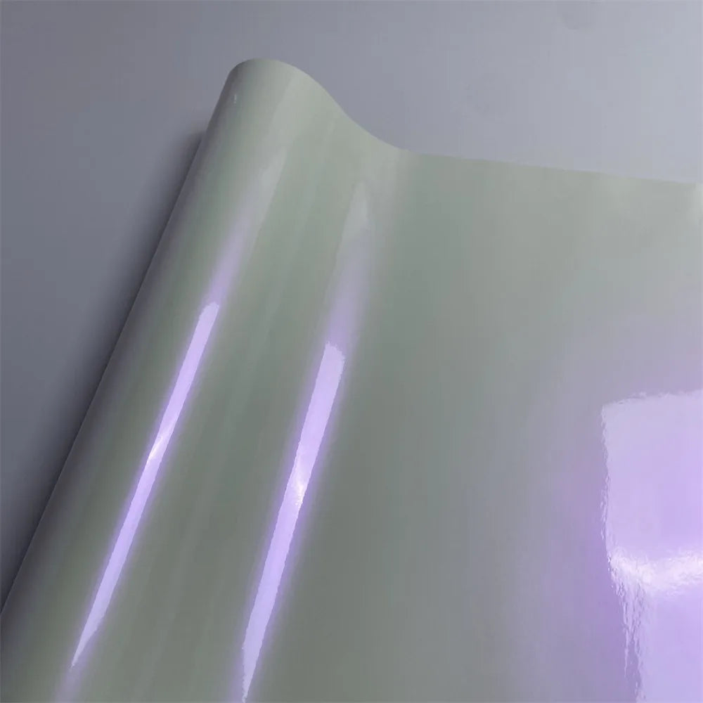 Glossy Pearl White Vinyl Car Wrap Film Red Blue Purple Color Change Chameleon Vinyl Fi close-up view