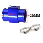 Blue and Black Aluminum Water Temp Gauge Adapter | 26-40mm Radiator Hose Sensor Pipe f close-up view