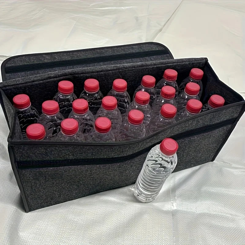 Car Trunk Storage Box 1-Pack: Foldable Bag with Compartments & Handle, for SUVs/Sedans close-up view