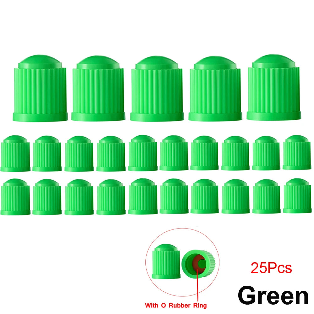 10/25/50/100Pcs Universal Plastic Tire Valve Caps for Cars, Trucks, Motorcycles, and lifestyle view