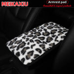 New comfortable and soft artificial rabbit fur leopard print car armrest pad, 12.6 inches x 7.5 inches for car interior