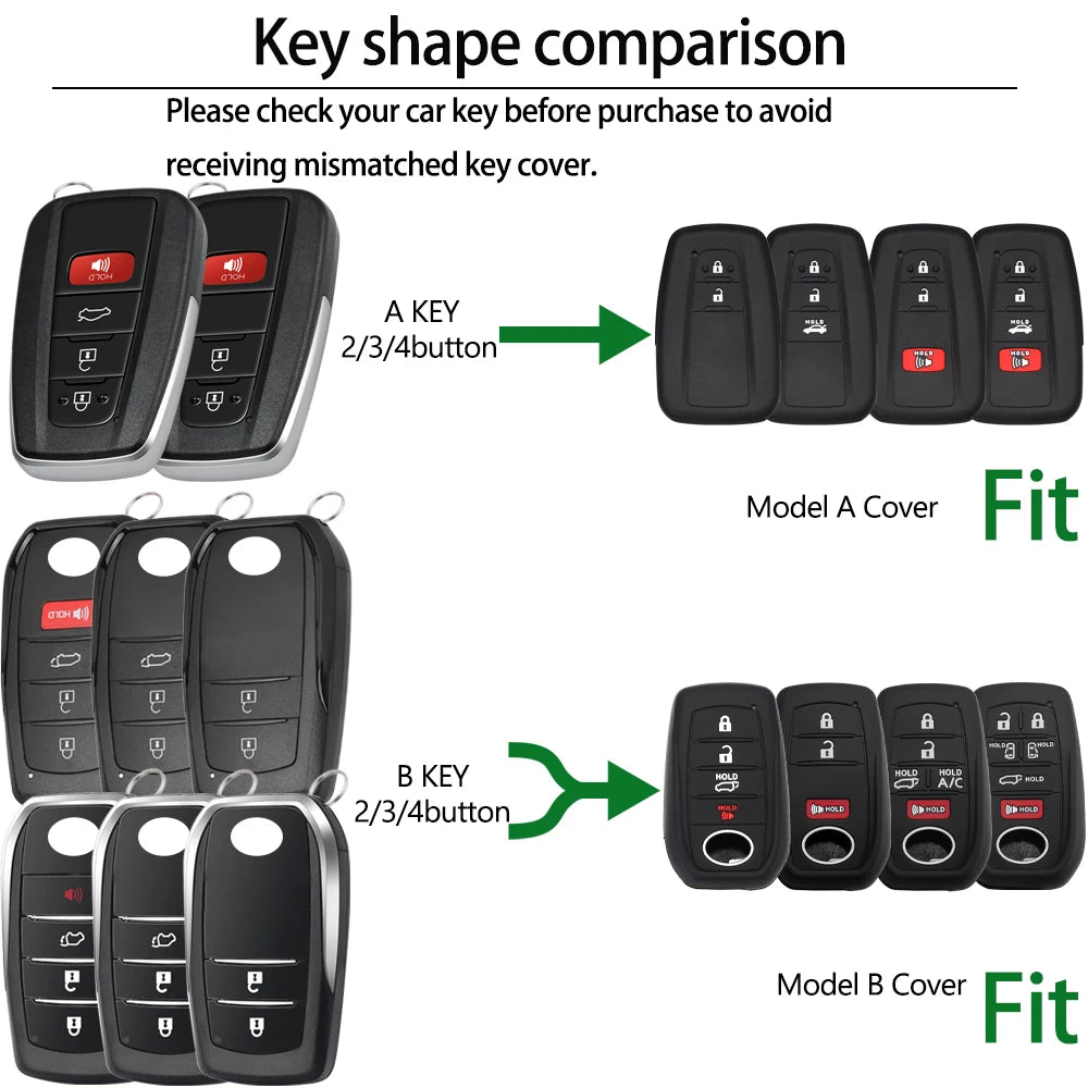 Suitable for Toyota Rav4 Corolla Camry Highlander Prius Car Key Case Silicone Key Fob Cover Remote Control Alarm Key Protector