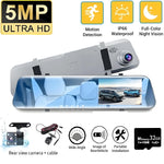 12" Rearview Mirror Dash Cam | 5MP, Dual Lens, Night Vision, Wide Angle