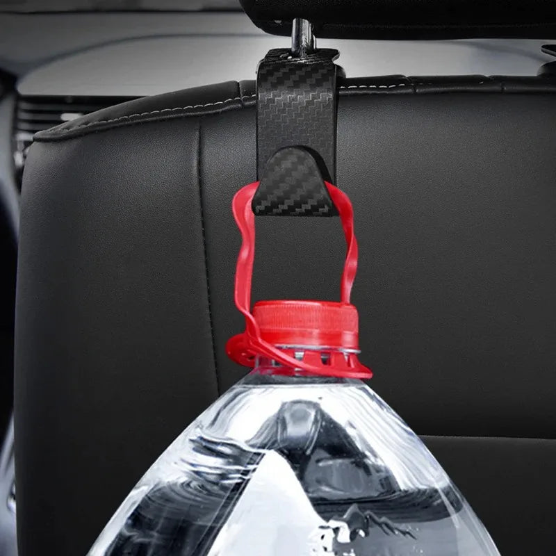 4 Pack Carbon Fibre Car Seat Headrest Hook Back Seat Organizer Hanger Holder for Handb close-up view