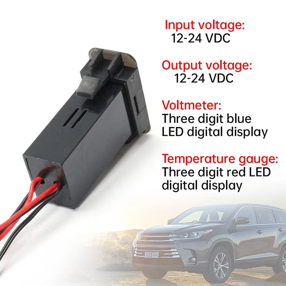 Universal LED Digital Voltmeter Gauge Car Thermometer | Voltage and Temperature Dual D close-up view