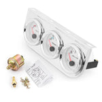 Triple Gauge Kit Chrome 2" 52mm | Voltmeter Water Temp Oil Pressure Gauge with Sensor Car Meter