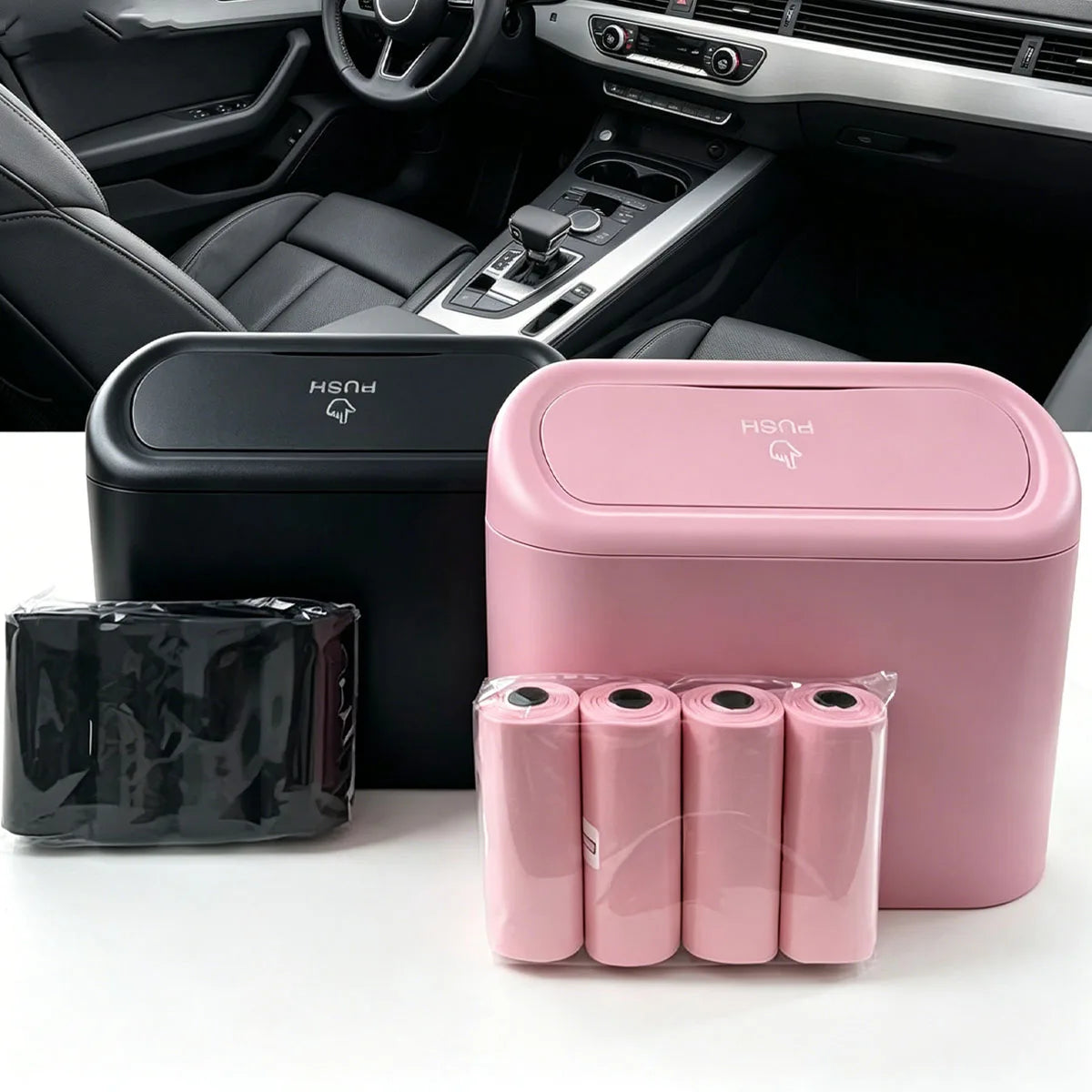 Car Trash Can, Mini Leakproof Trash Can for Car Desk, Thickened Garbage Bags Included, Portable Smal