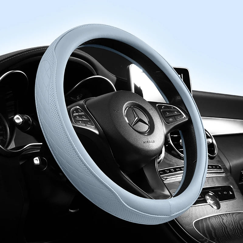 Napa Leather Perforated Patchwork Car Steering Wheel Cover, Non-slip, Breathable, Fit alternate view