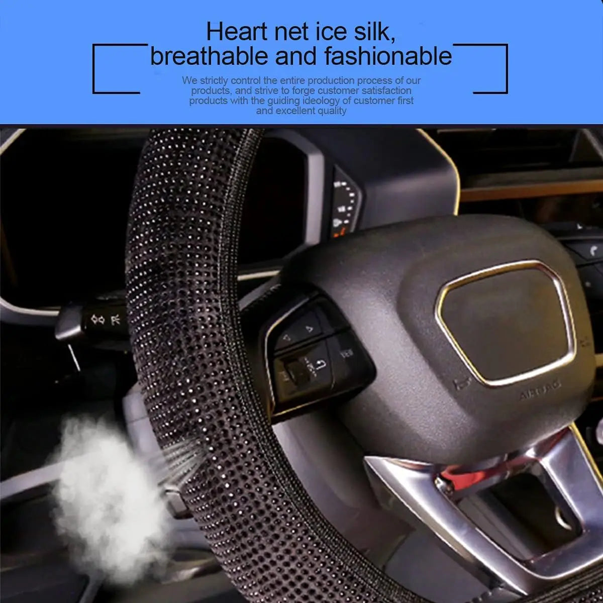 Universal Steering Wheel Cover with Black Crystal Rhinestones Car Breathable Anti-S additional angle