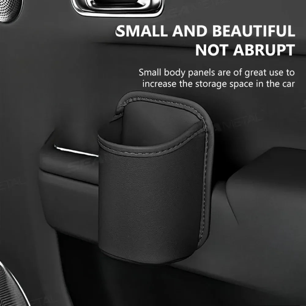Leather Car Door Cup Holder Storage Bin Black alternate view